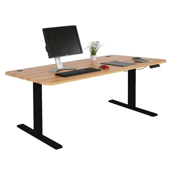 Bureau Mendler HWC-D40 bureau d'ordinateur réglable en hauteur électriquement 160x80cm 53kg décor chêne noir 7575...