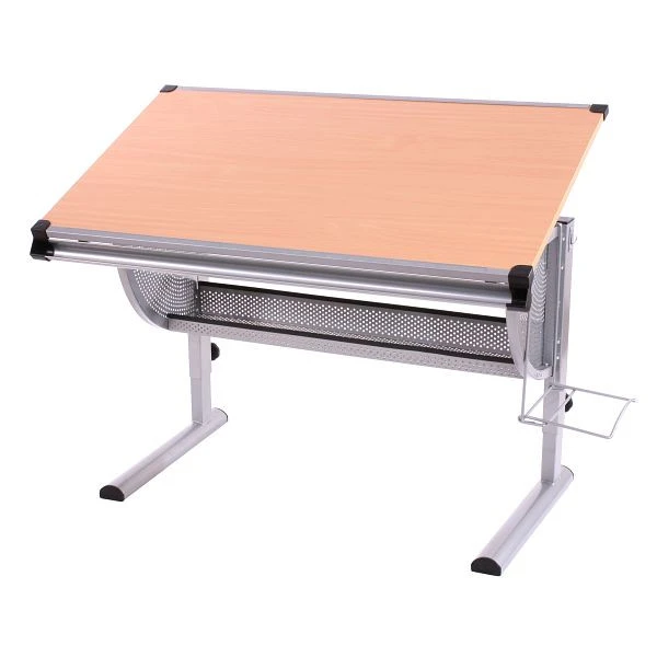 Bureau pour enfants/adolescents Mendler bureau étudiant table de bureau Oxford réglable en hauteur inclinable naturel hêtr...