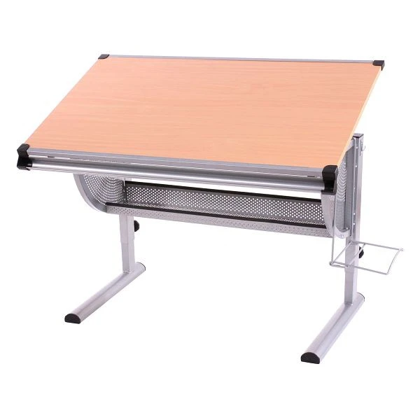 Bureau pour enfants/adolescents Mendler bureau étudiant table de bureau Oxford réglable en hauteur inclinable naturel hêtr...