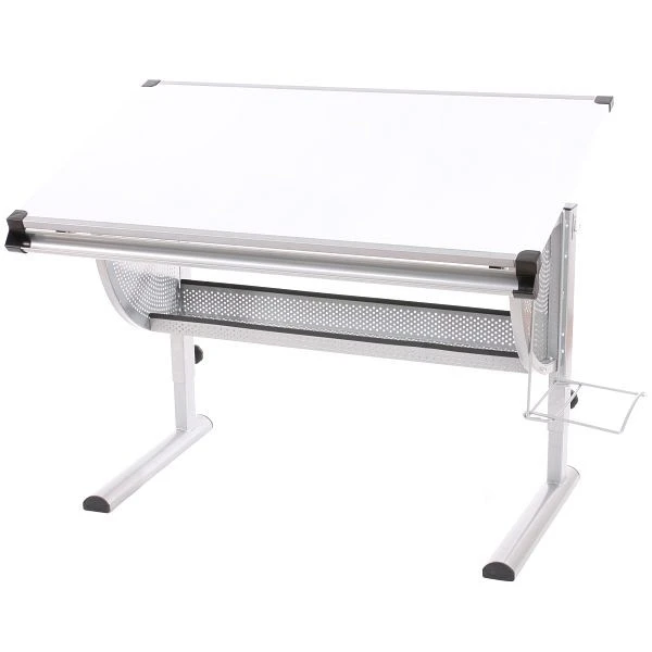 Bureau pour enfants/adolescents Mendler bureau étudiant table de bureau Oxford réglable en hauteur inclinable blanc 26504...