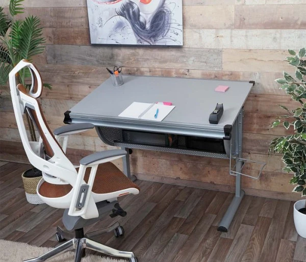 Bureau pour enfants/adolescents Mendler bureau étudiant table de bureau Oxford réglable en hauteur inclinable blanc 26504...