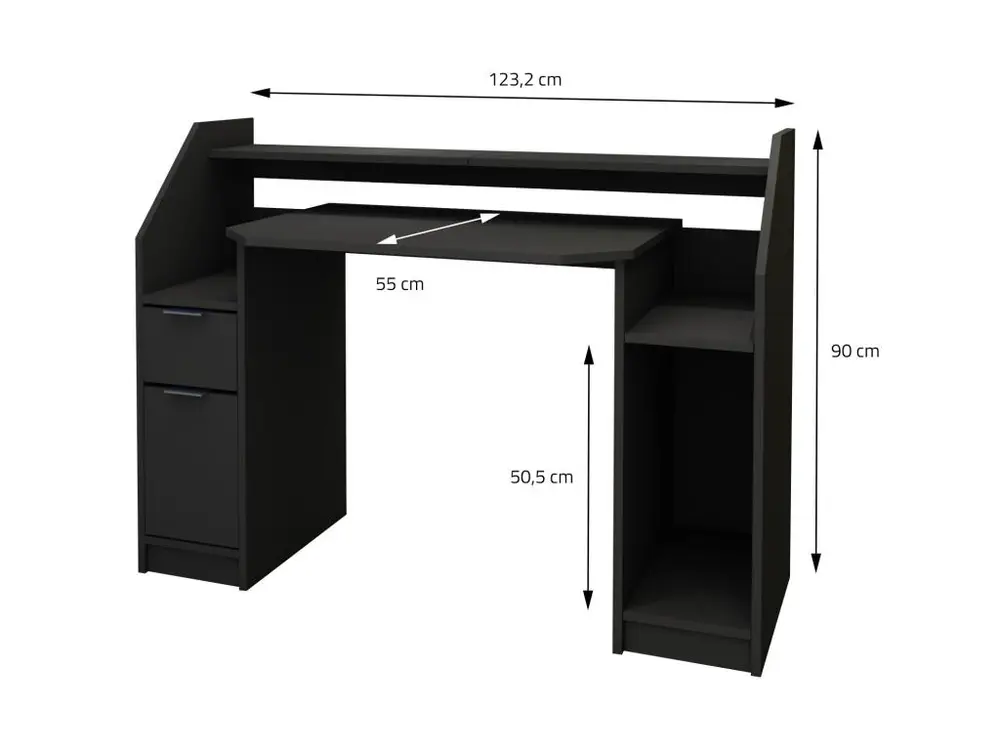 Bureau table d'ordinateur PC déplaçable noir en bois MDF mélamine 123,2 x 90 cm