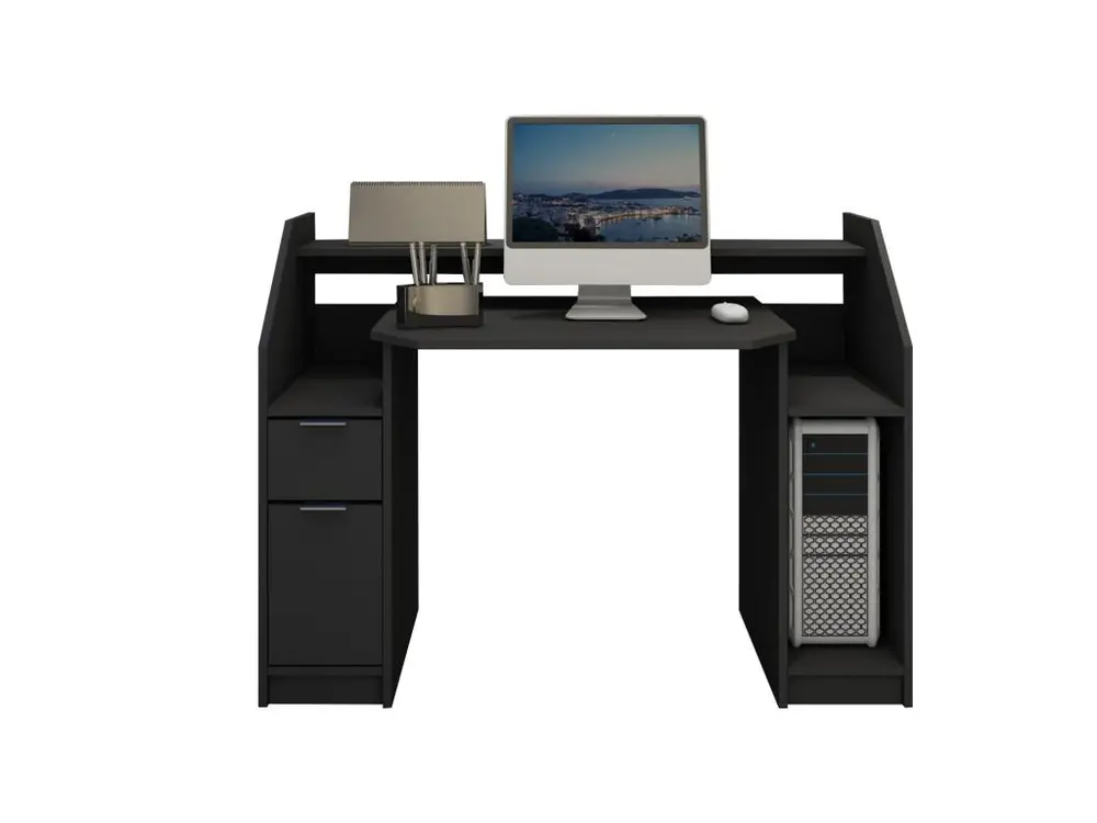 Bureau table d'ordinateur PC déplaçable noir en bois MDF mélamine 123,2 x 90 cm