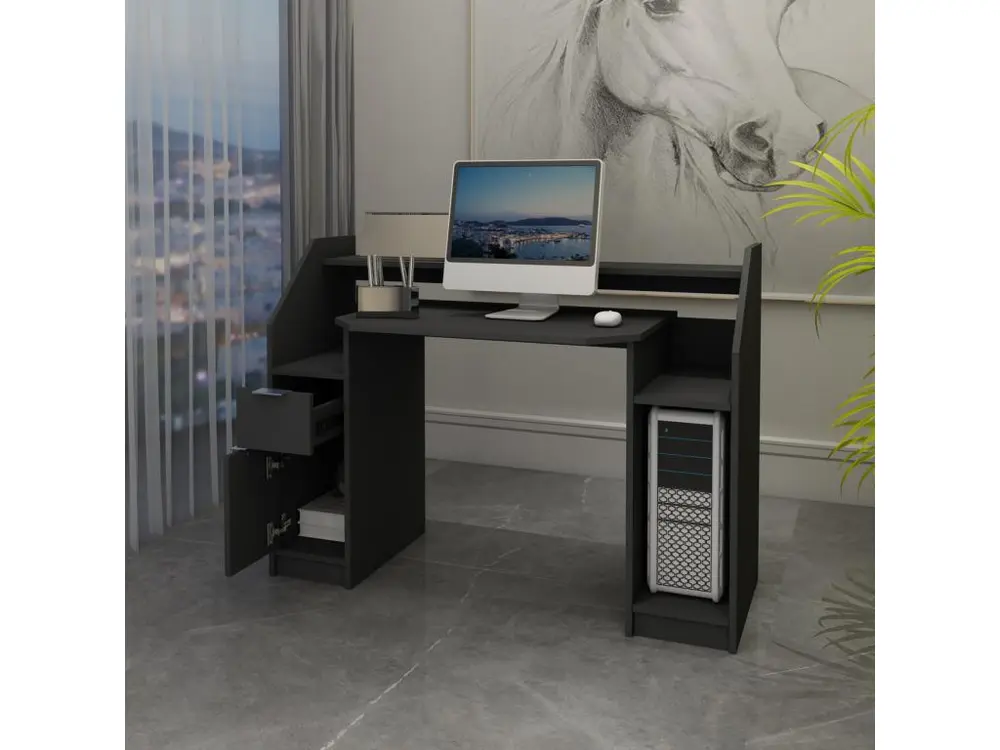 Bureau table d'ordinateur PC déplaçable noir en bois MDF mélamine 123,2 x 90 cm