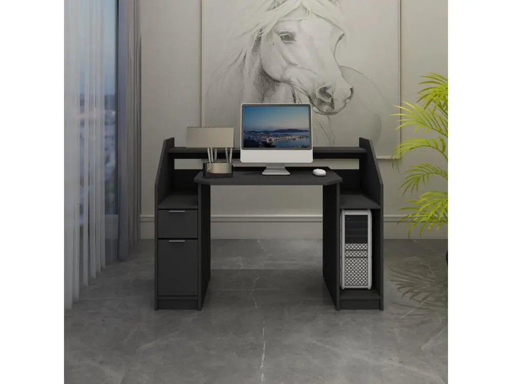 Bureau table d'ordinateur PC déplaçable noir en bois MDF mélamine 123,2 x 90 cm