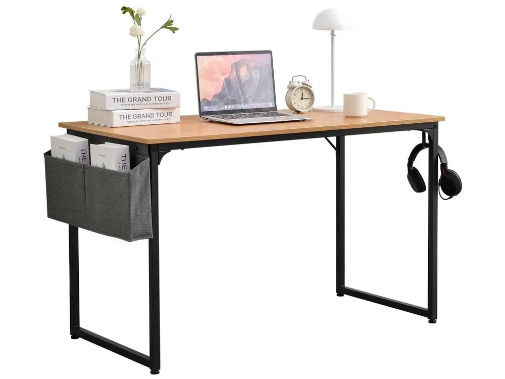 Bureau table d'ordinateur style industriel en MDF naturel et métal noir BUR10521