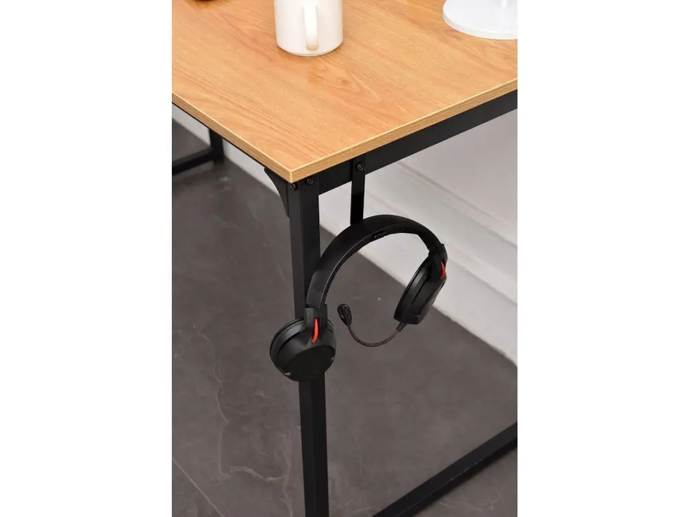 Bureau table d'ordinateur style industriel en MDF naturel et métal noir BUR10521