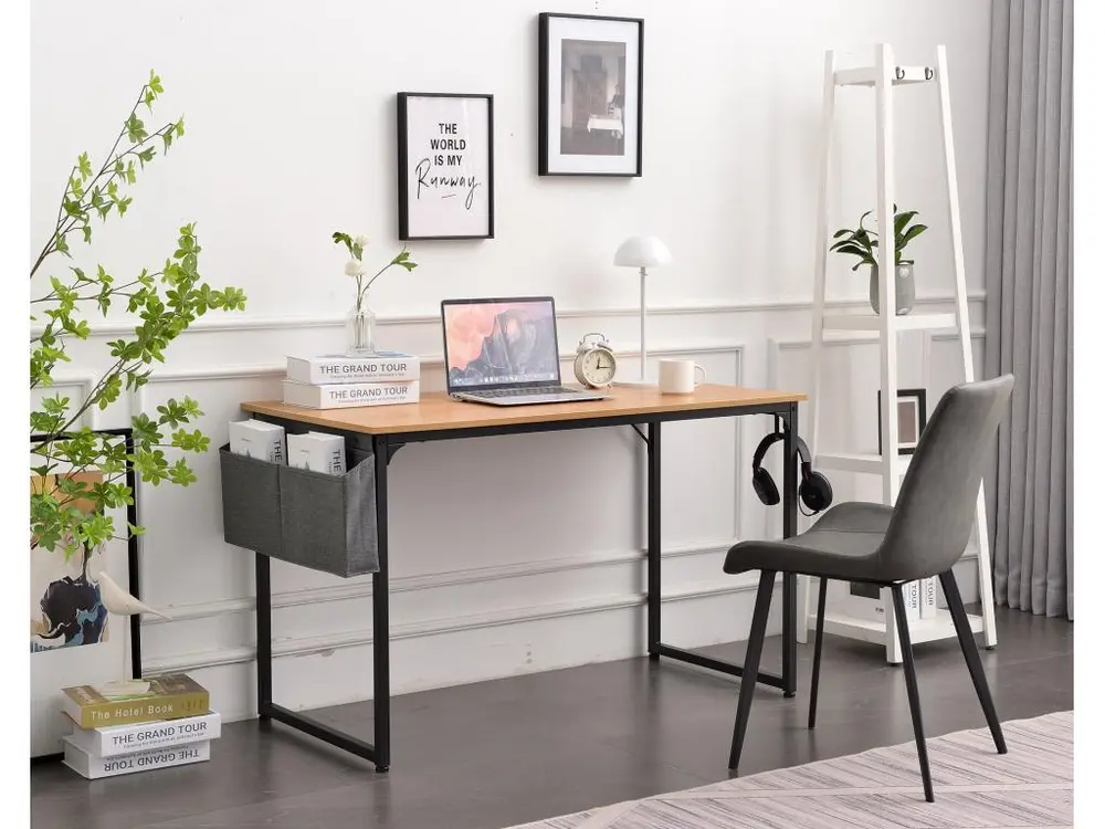 Bureau table d'ordinateur style industriel en MDF naturel et métal noir BUR10521