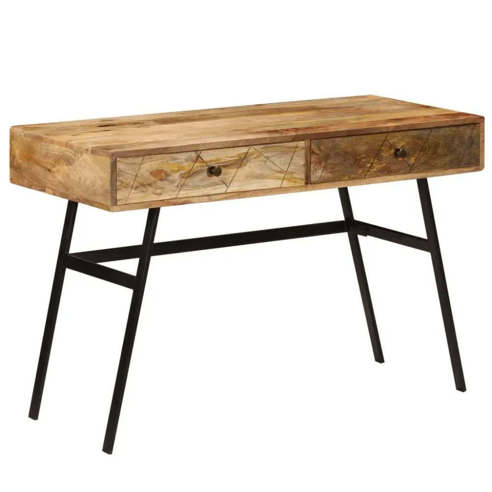 Bureau table meuble travail informatique avec tiroirs bois ferme de manguier 110 cm 0502134