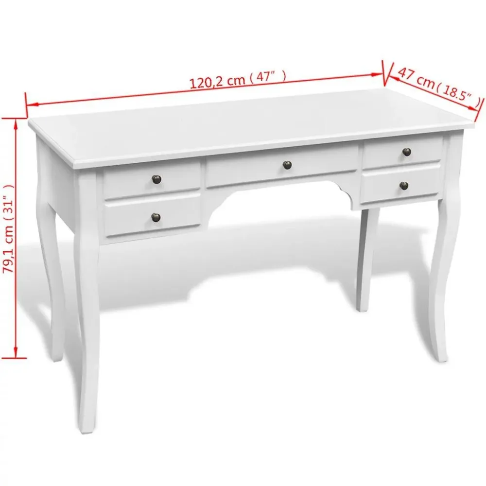 Bureau table meuble travail informatique français en bois avec pieds courbés et 5 tiroirs 0502073