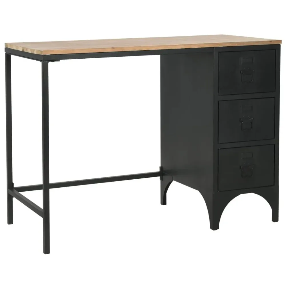 Bureau table meuble travail informatique à piédestal particulier bois de sapin et acier 100 cm 0502131