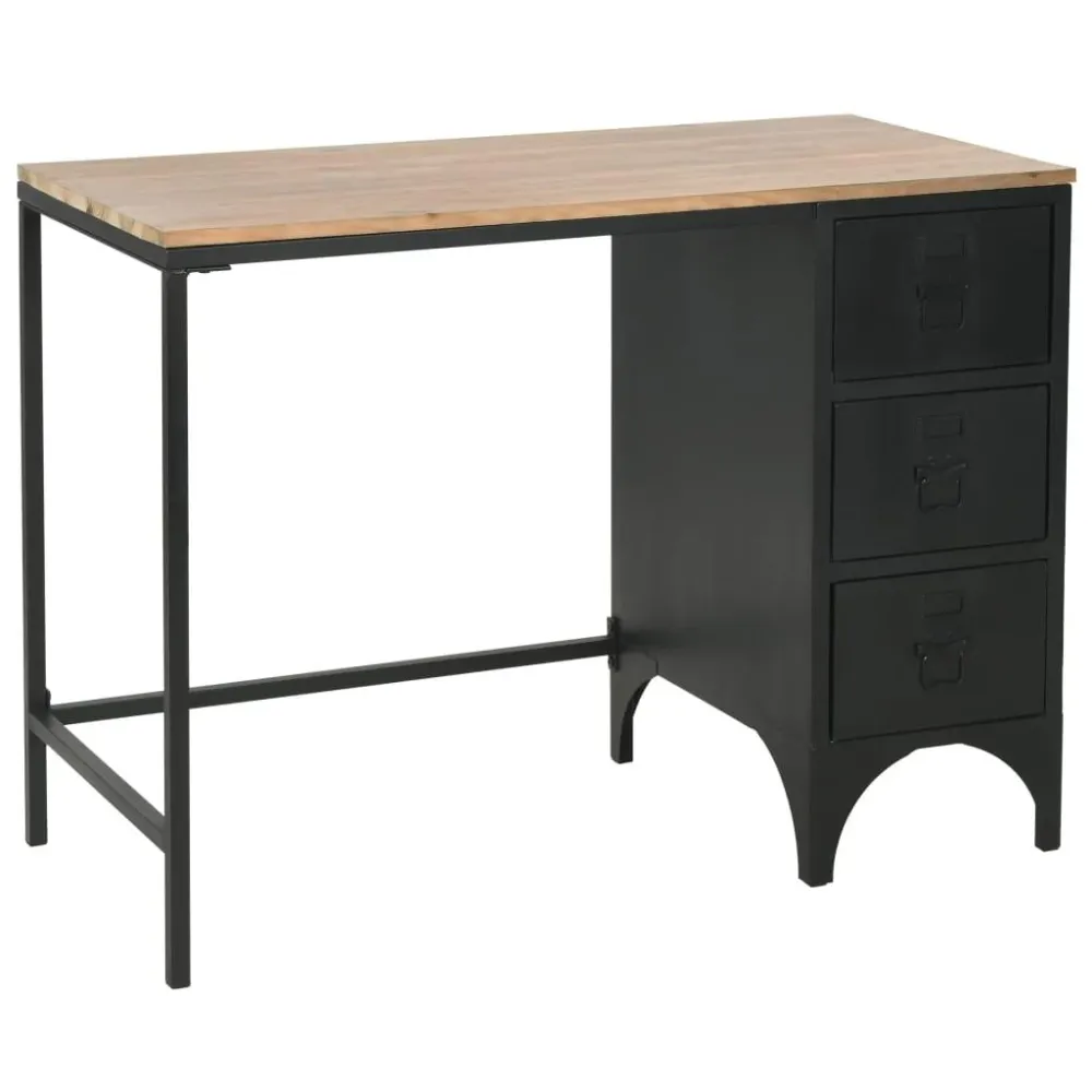 Bureau table meuble travail informatique à piédestal particulier bois de sapin et acier 100 cm 0502131