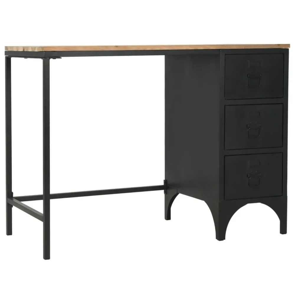 Bureau table meuble travail informatique à piédestal particulier bois de sapin et acier 100 cm 0502131
