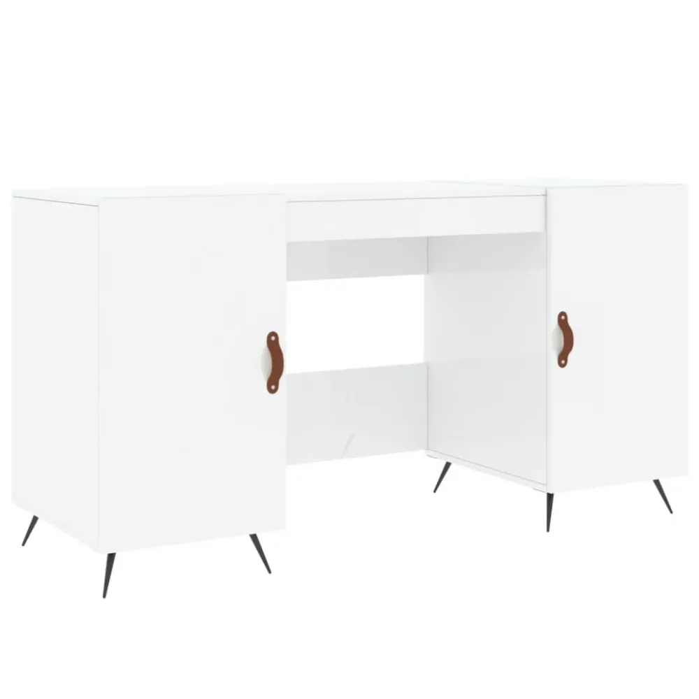 Bureau table poste de travail meuble d'ordinateur informatique étude brillant 140 x 50 x 75 cm bois d'ingénierie blanc 02_...