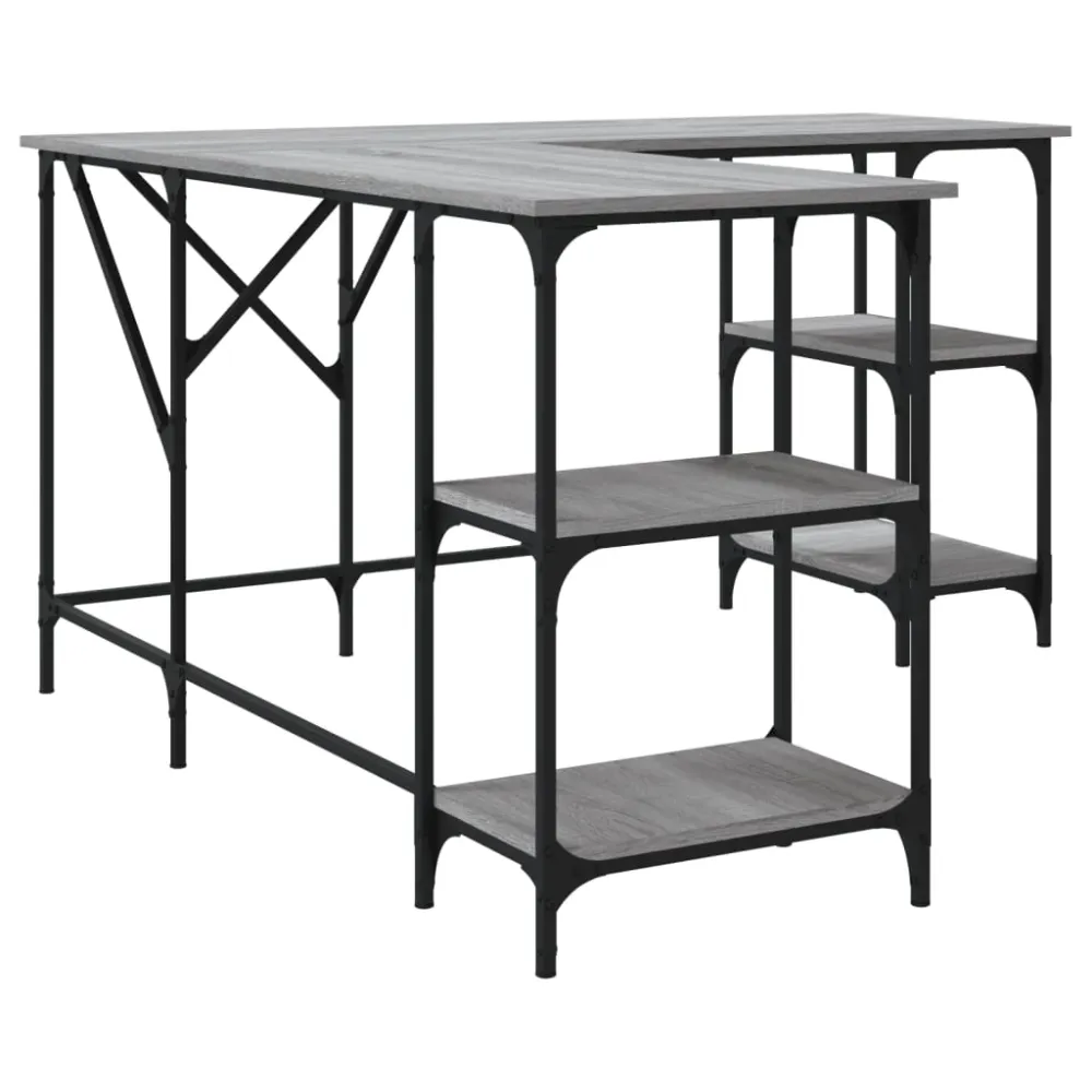 Bureau table poste de travail meuble d'ordinateur informatique étude sonoma 139 x 139 x 75 cm bois d'ingénierie gris 02_00...