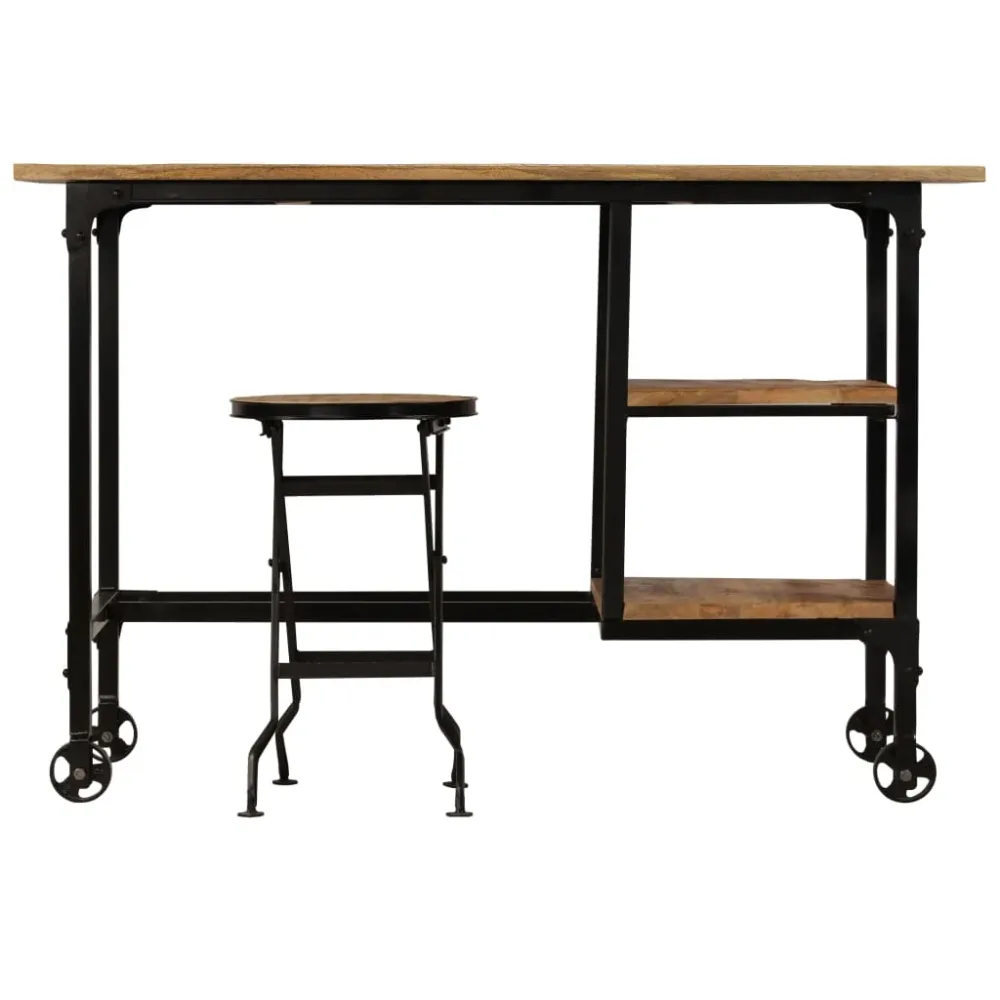 Bureau table poste de travail meuble d'ordinateur informatique étude avec tabouret pliant bois de manguier massif 115 x 50...