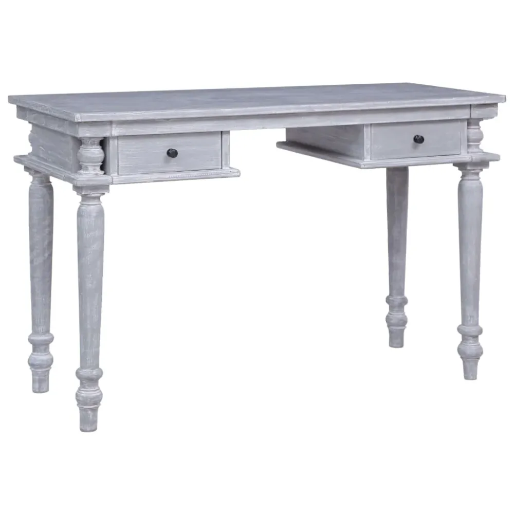 Bureau table poste de travail meuble d'ordinateur informatique étude 115 x 50 x 78 cm bois d'acajou massif gris 02_0023374