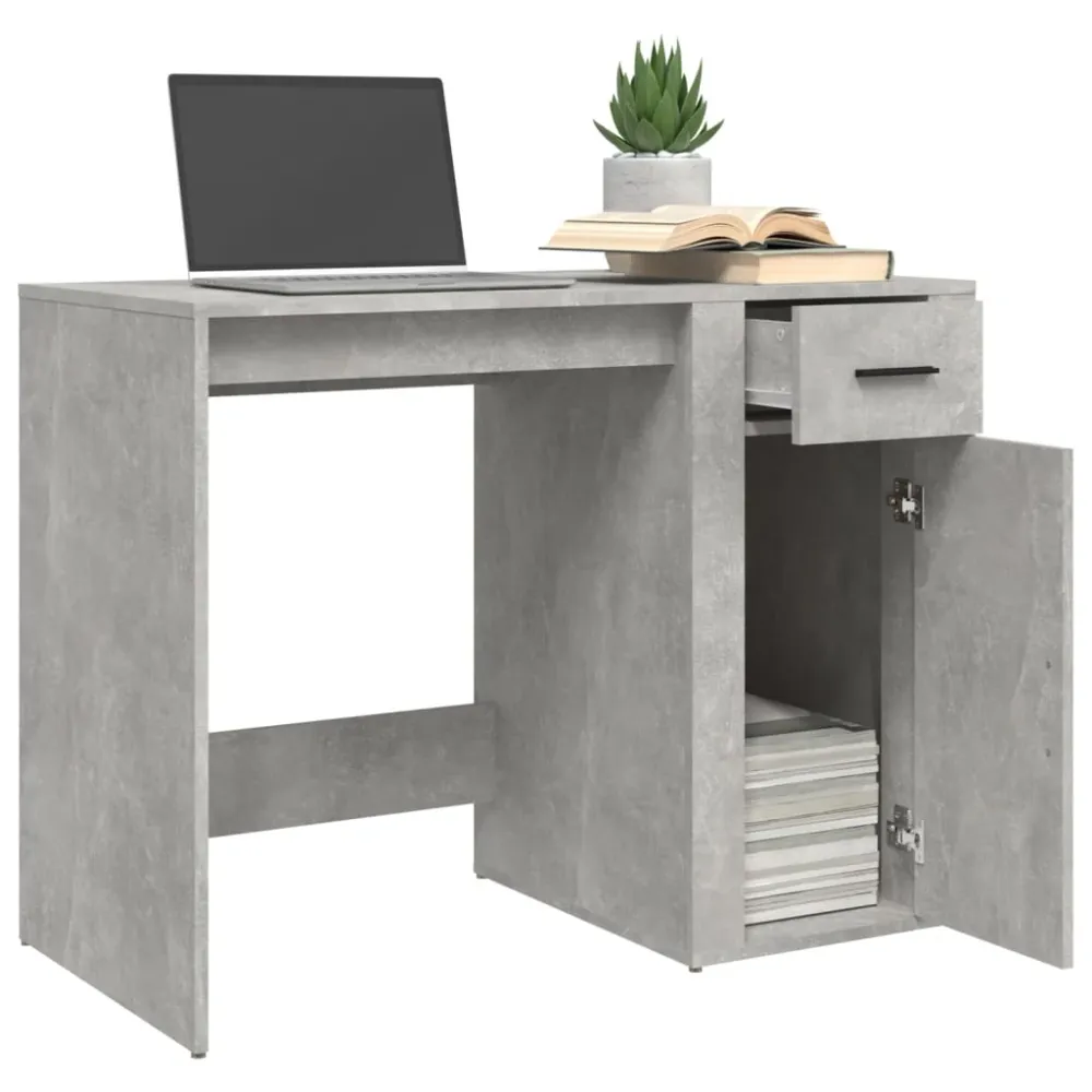 Bureau table poste de travail meuble d'ordinateur informatique étude 100 x 49 x 75 cm bois d'ingénierie gris 02_0023824