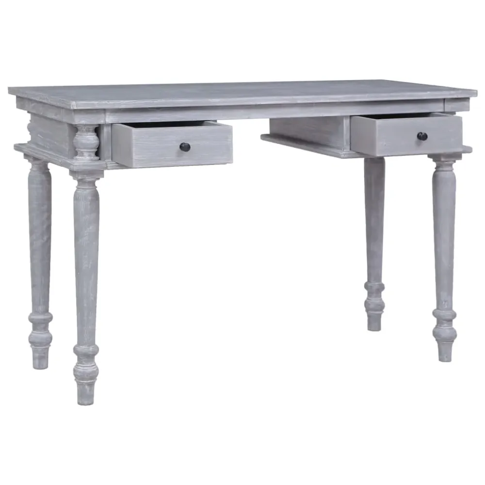 Bureau table poste de travail meuble d'ordinateur informatique étude 115 x 50 x 78 cm bois d'acajou massif gris 02_0023374