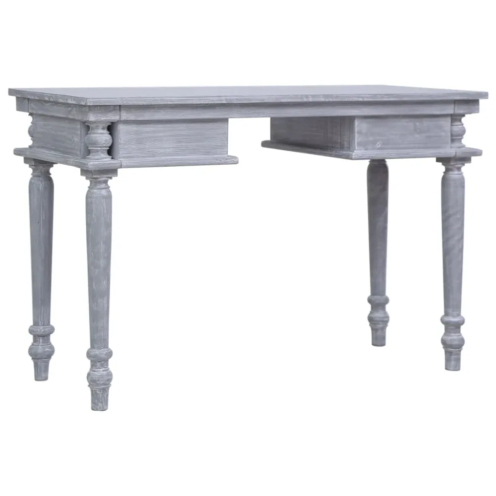 Bureau table poste de travail meuble d'ordinateur informatique étude 115 x 50 x 78 cm bois d'acajou massif gris 02_0023374