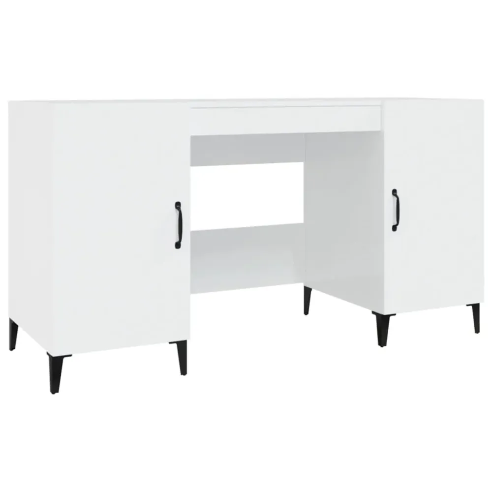 Bureau table poste de travail meuble d'ordinateur informatique étude brillant 140 x 50 x 75 cm bois d'ingénierie blanc 02_...