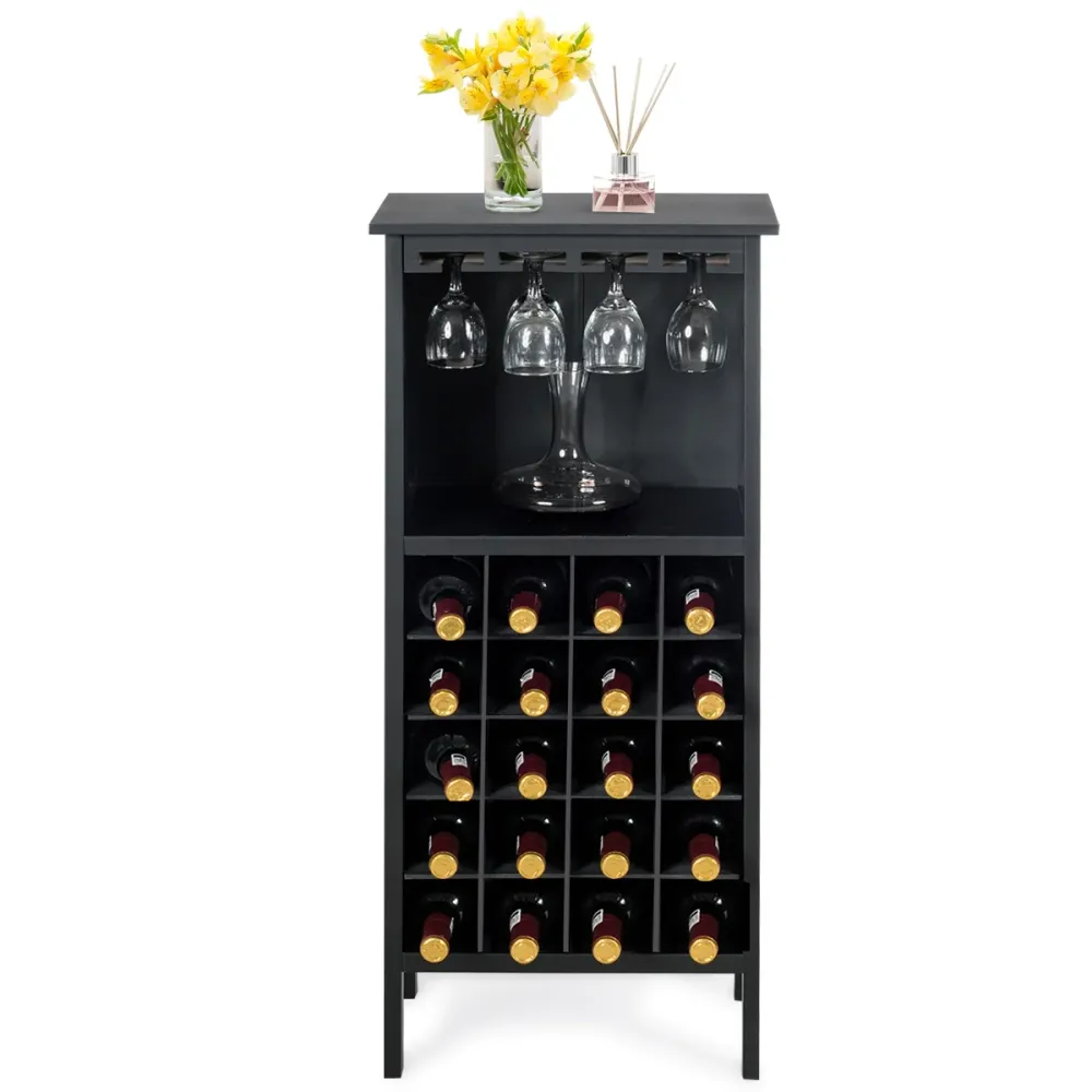 Casier à vin 42 x 24,5 x 96 cm capacité 20 bouteilles élégant et fonctionnel en MDF noir 20_0011052