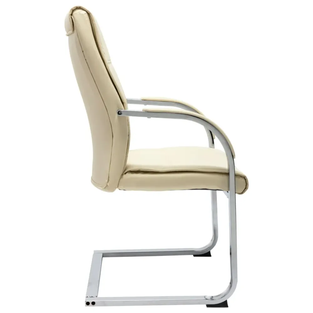 Chaise fauteuil siège de bureau informatique étude cantilever similicuir crème 02_0023990