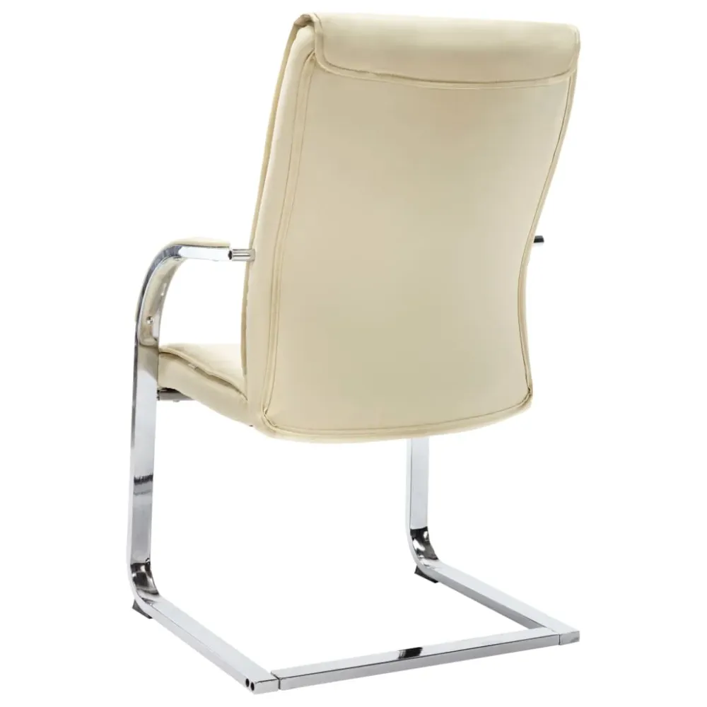 Chaise fauteuil siège de bureau informatique étude cantilever similicuir crème 02_0023990