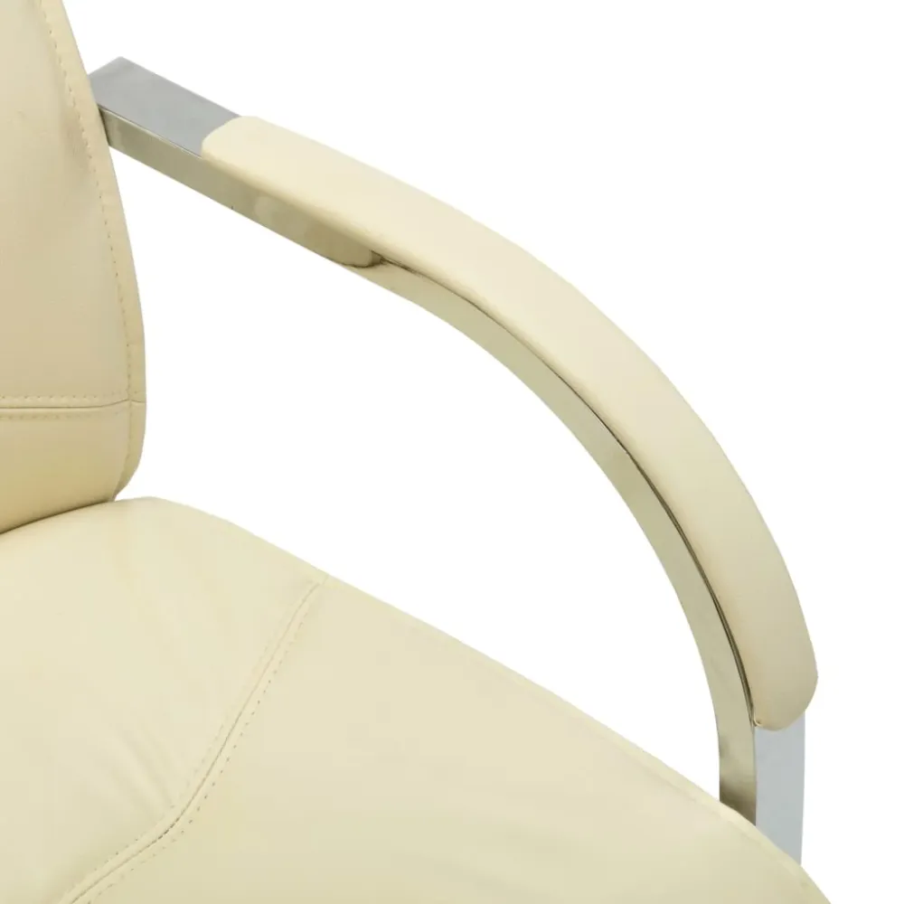 Chaise fauteuil siège de bureau informatique étude cantilever similicuir crème 02_0023990