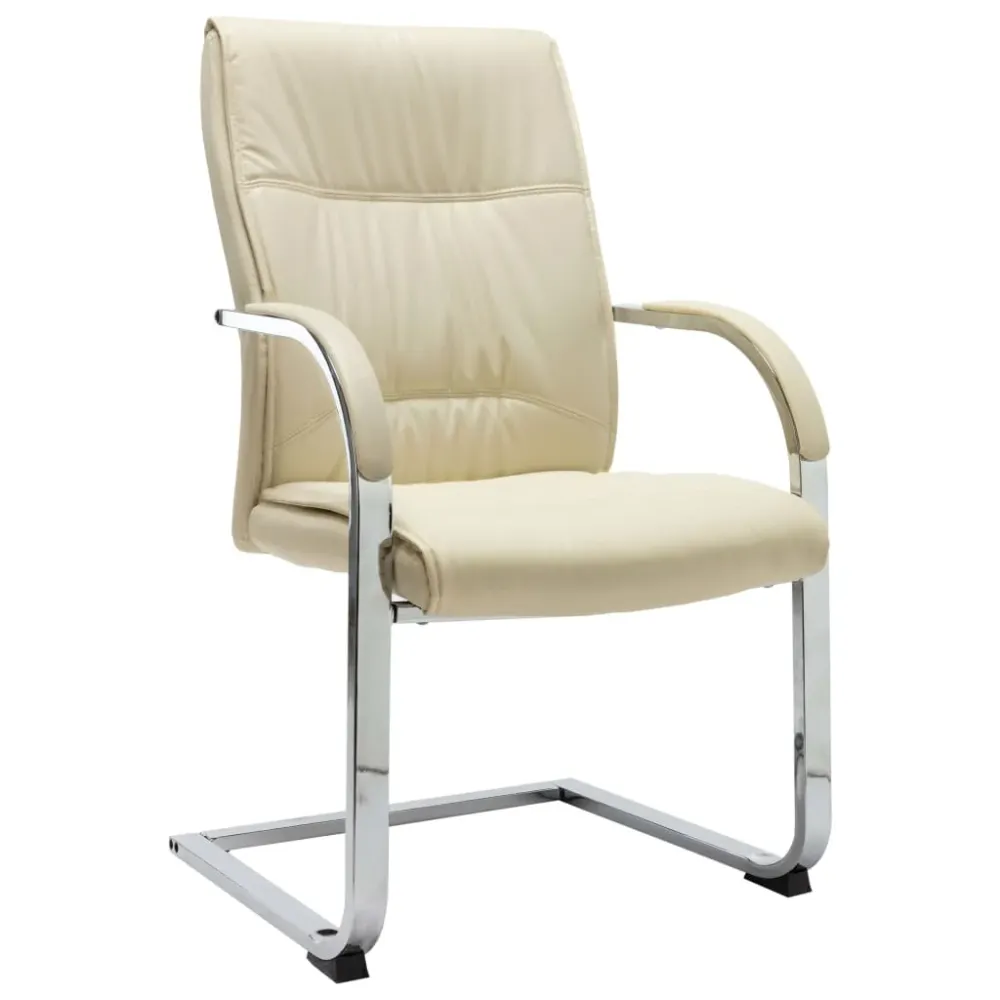 Chaise fauteuil siège de bureau informatique étude cantilever similicuir crème 02_0023990