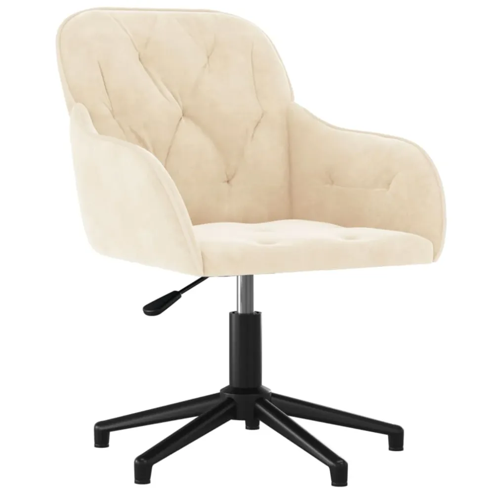 Chaise fauteuil siège pivotante de bureau informatique étude velours crème 02_0024104