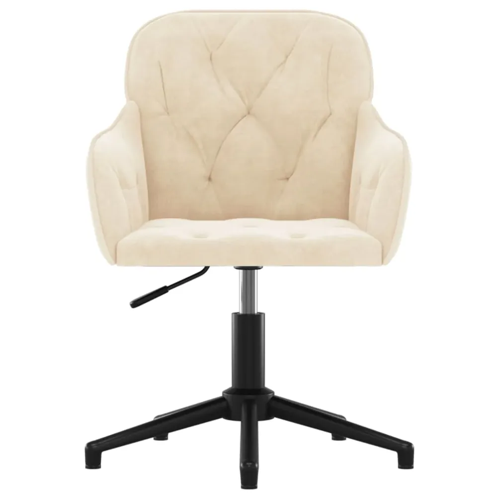 Chaise fauteuil siège pivotante de bureau informatique étude velours crème 02_0024104