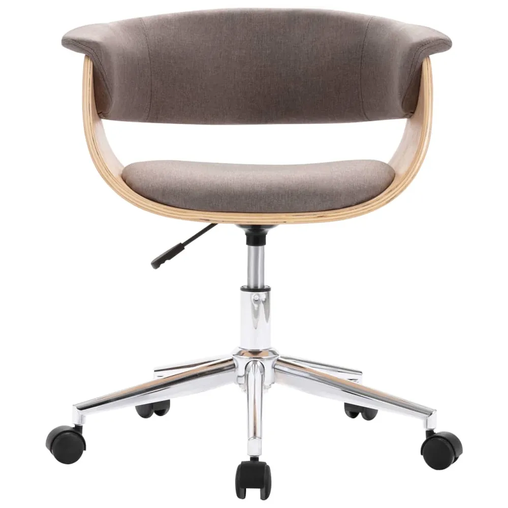 Chaise fauteuil siège pivotante de bureau informatique étude bois courbé et tissu taupe 02_0024177
