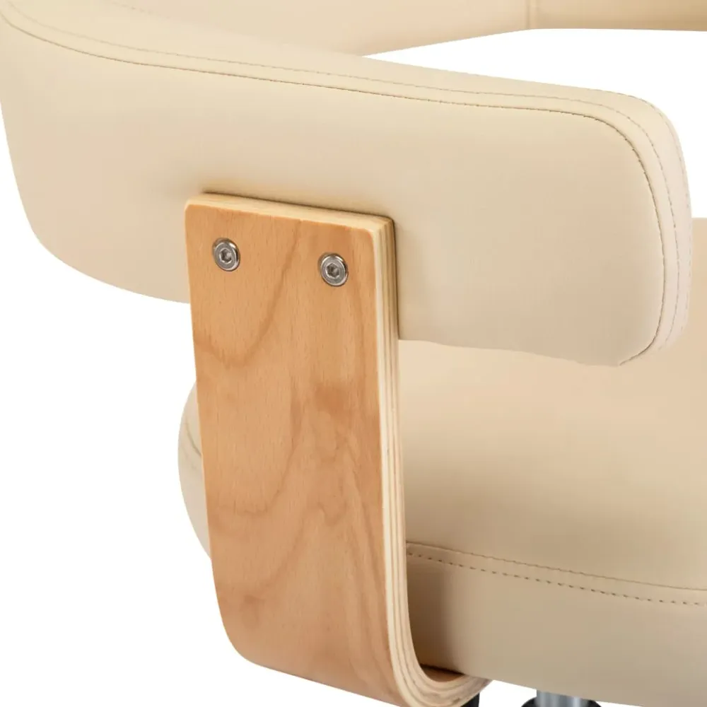 Chaise fauteuil siège pivotante de bureau informatique étude bois courbé et similicuir crème 02_0024096