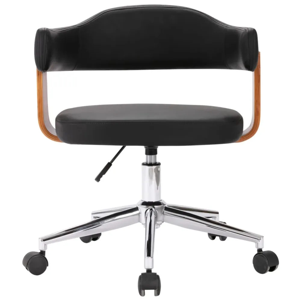 Chaise fauteuil siège pivotante de bureau informatique étude bois courbé et similicuir noir 02_0024150