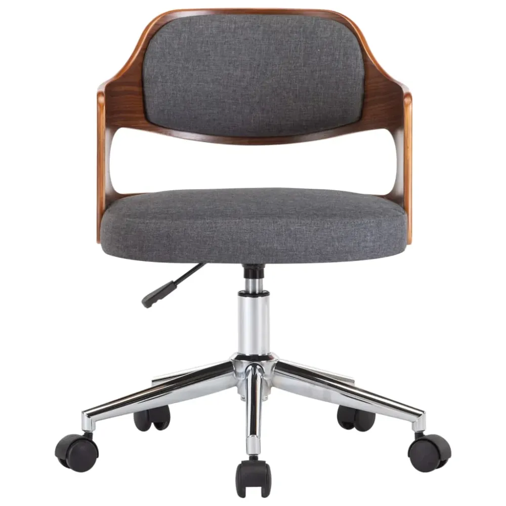 Chaise fauteuil siège pivotante de bureau informatique étude bois courbé et tissu gris 02_0024108