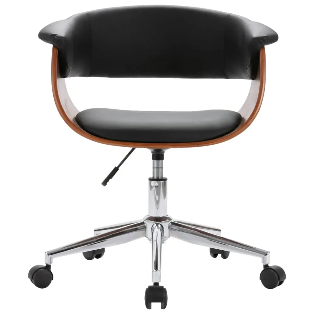 Chaise fauteuil siège pivotante de bureau informatique étude bois courbé et similicuir noir 02_0024155