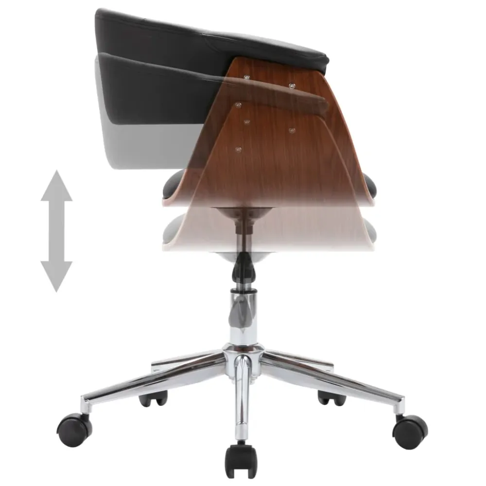 Chaise fauteuil siège pivotante de bureau informatique étude bois courbé et similicuir noir 02_0024155