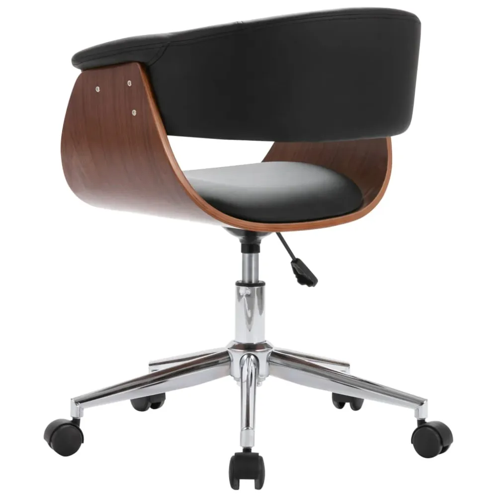 Chaise fauteuil siège pivotante de bureau informatique étude bois courbé et similicuir noir 02_0024155