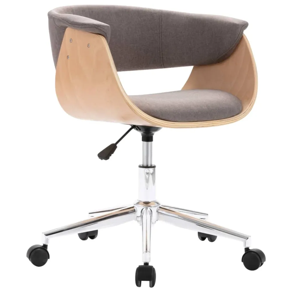 Chaise fauteuil siège pivotante de bureau informatique étude bois courbé et tissu taupe 02_0024177