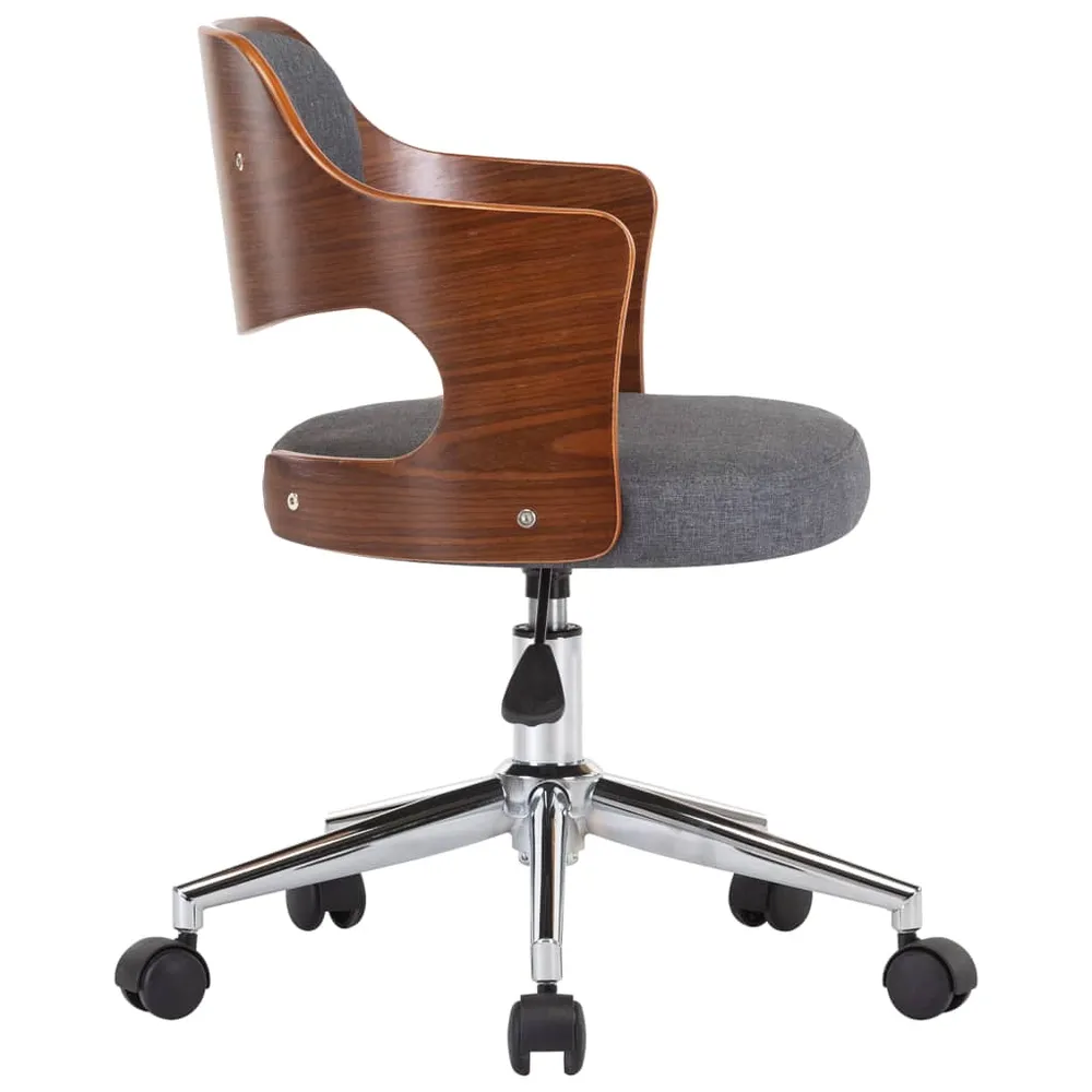Chaise fauteuil siège pivotante de bureau informatique étude bois courbé et tissu gris 02_0024108