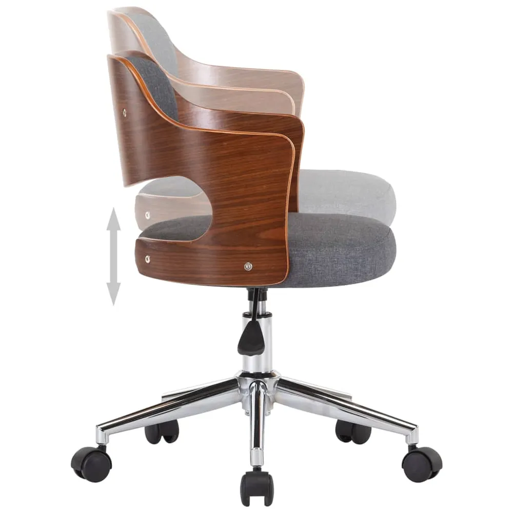 Chaise fauteuil siège pivotante de bureau informatique étude bois courbé et tissu gris 02_0024108