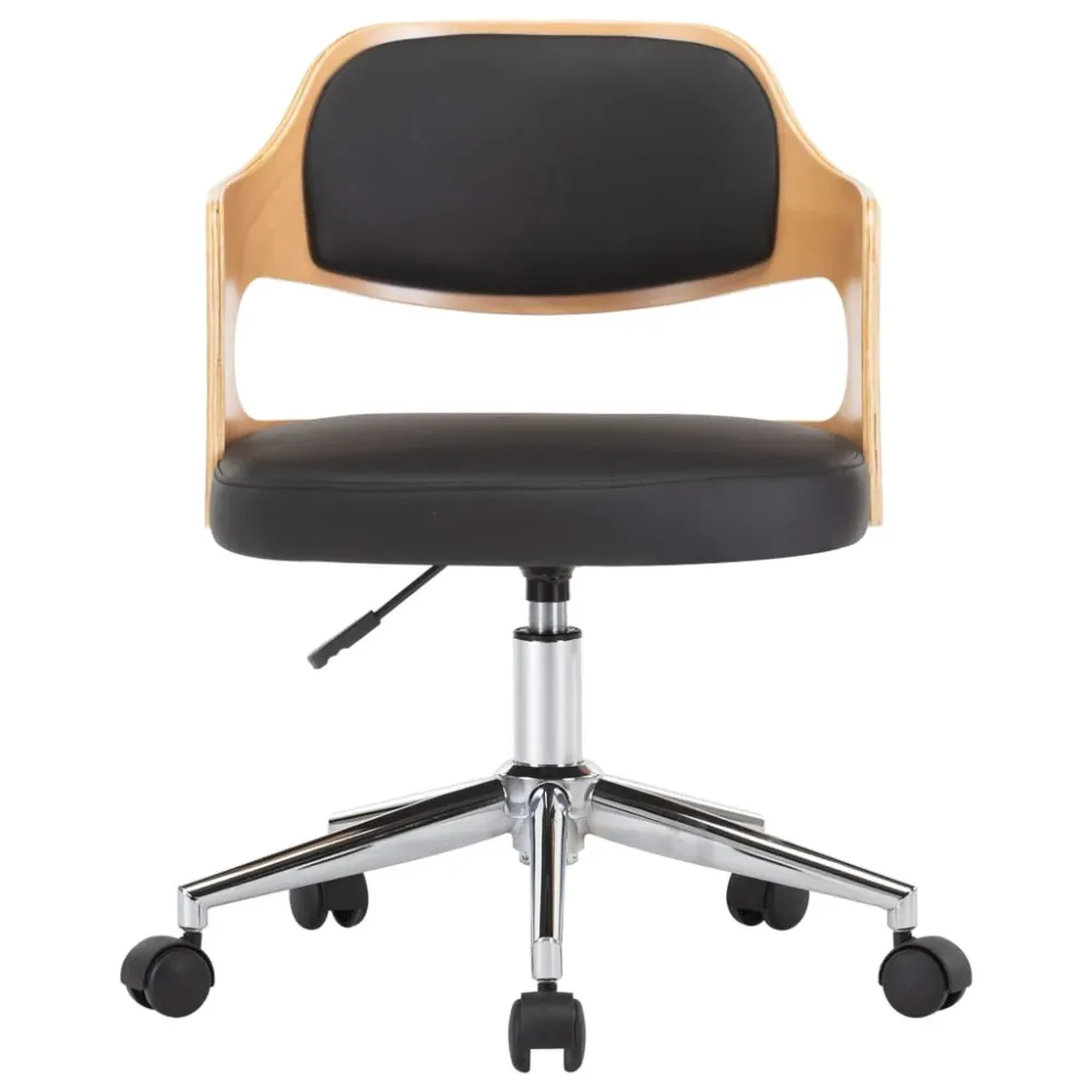Chaise fauteuil siège pivotante de bureau informatique étude bois courbé et similicuir noir 02_0024153