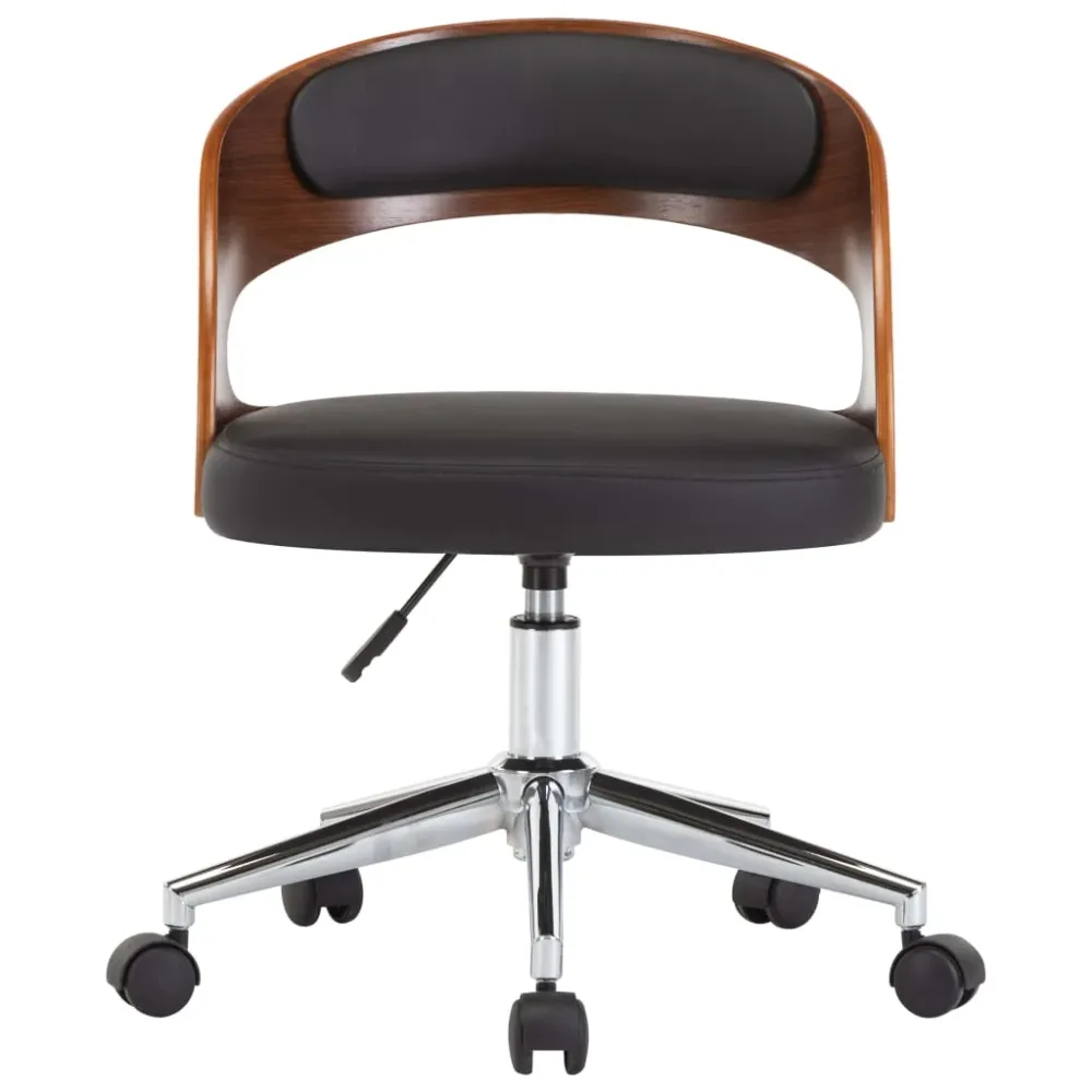 Chaise fauteuil siège pivotante de bureau informatique étude bois courbé et similicuir noir 02_0024151