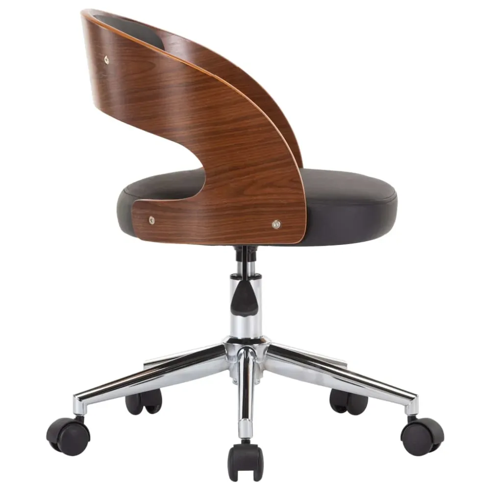 Chaise fauteuil siège pivotante de bureau informatique étude bois courbé et similicuir noir 02_0024151