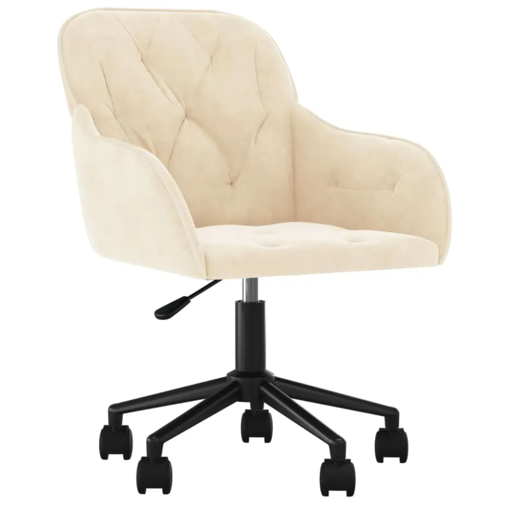 Chaise fauteuil siège pivotante de bureau informatique étude velours crème 02_0024103
