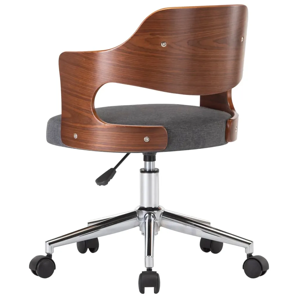 Chaise fauteuil siège pivotante de bureau informatique étude bois courbé et tissu gris 02_0024108