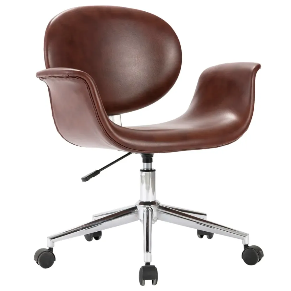 Chaise fauteuil siège pivotante de bureau informatique étude similicuir brun 02_0024144