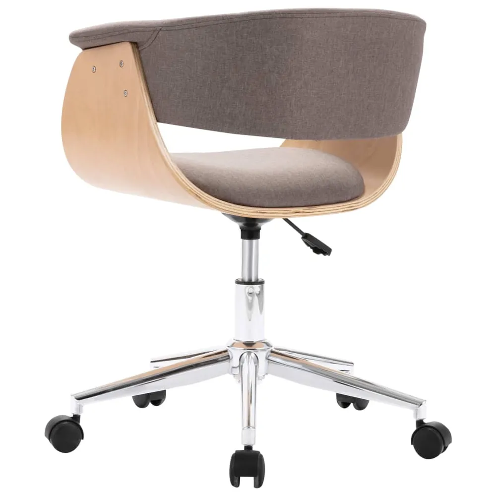 Chaise fauteuil siège pivotante de bureau informatique étude bois courbé et tissu taupe 02_0024177