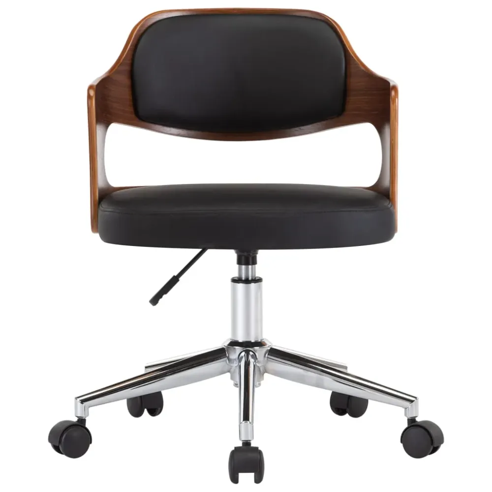 Chaise fauteuil siège pivotante de bureau informatique étude bois courbé et similicuir noir 02_0024149